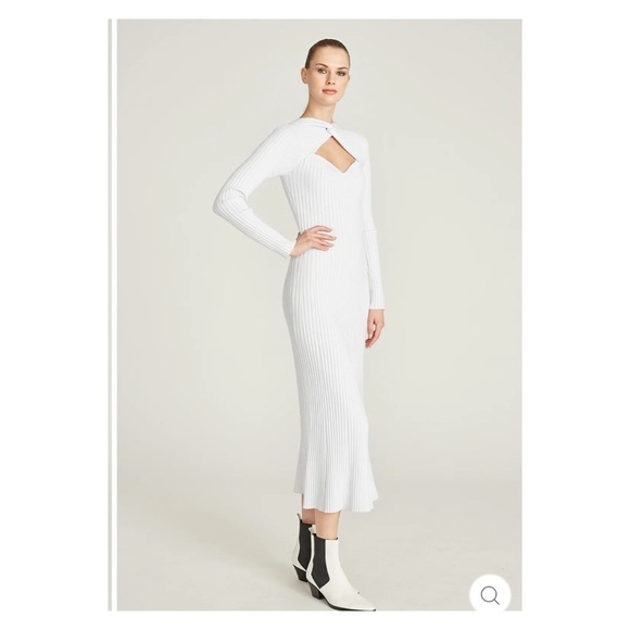AMUR White Ribbed Cutout Long Sleeve Bodycon Midi Dress Size L - Picture 7 of 15